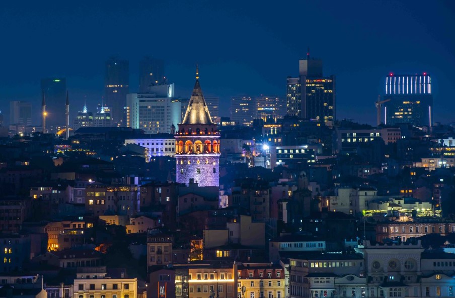 galata tower at night